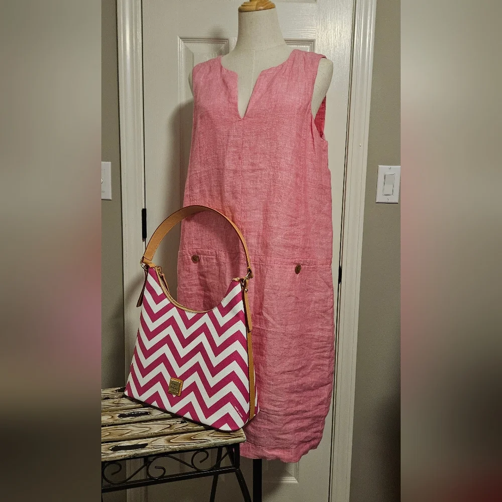 NWT J. McLaughlin Rue Dress: Linen/sleeveless: Color- Peony: Size-Large - Picture 2 of 14